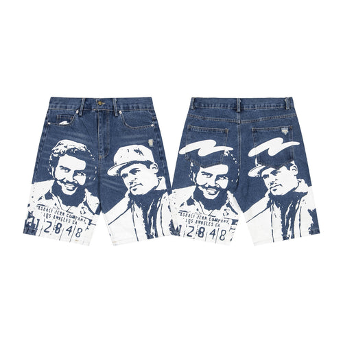 ASAALL Portrait Graphic Washed Denim Shorts — front
